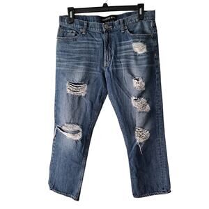 Express 100% Cotton Medium Wash Distressed Capri Straight Leg Jeans - Size 10